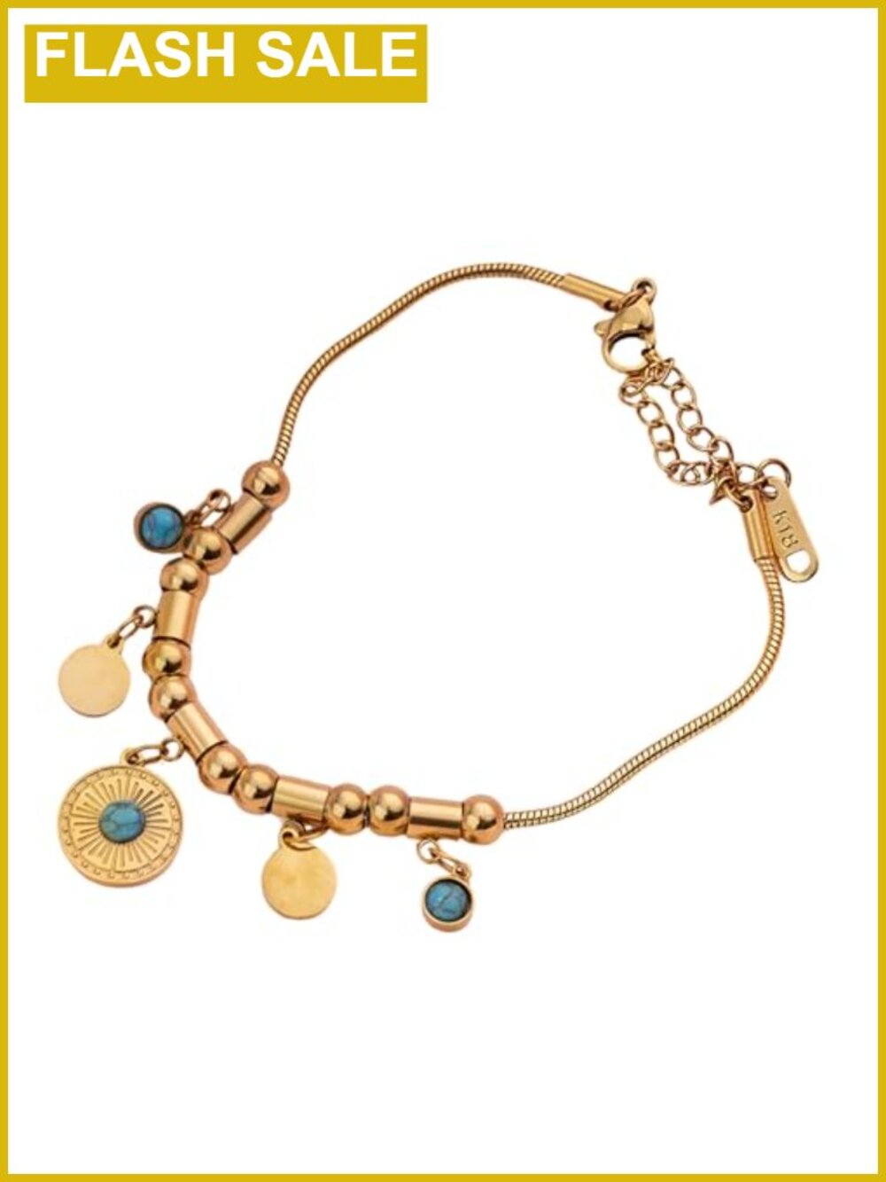Gold Plated Stainless Steel Turquoise Charm Bracelet Women Vintage